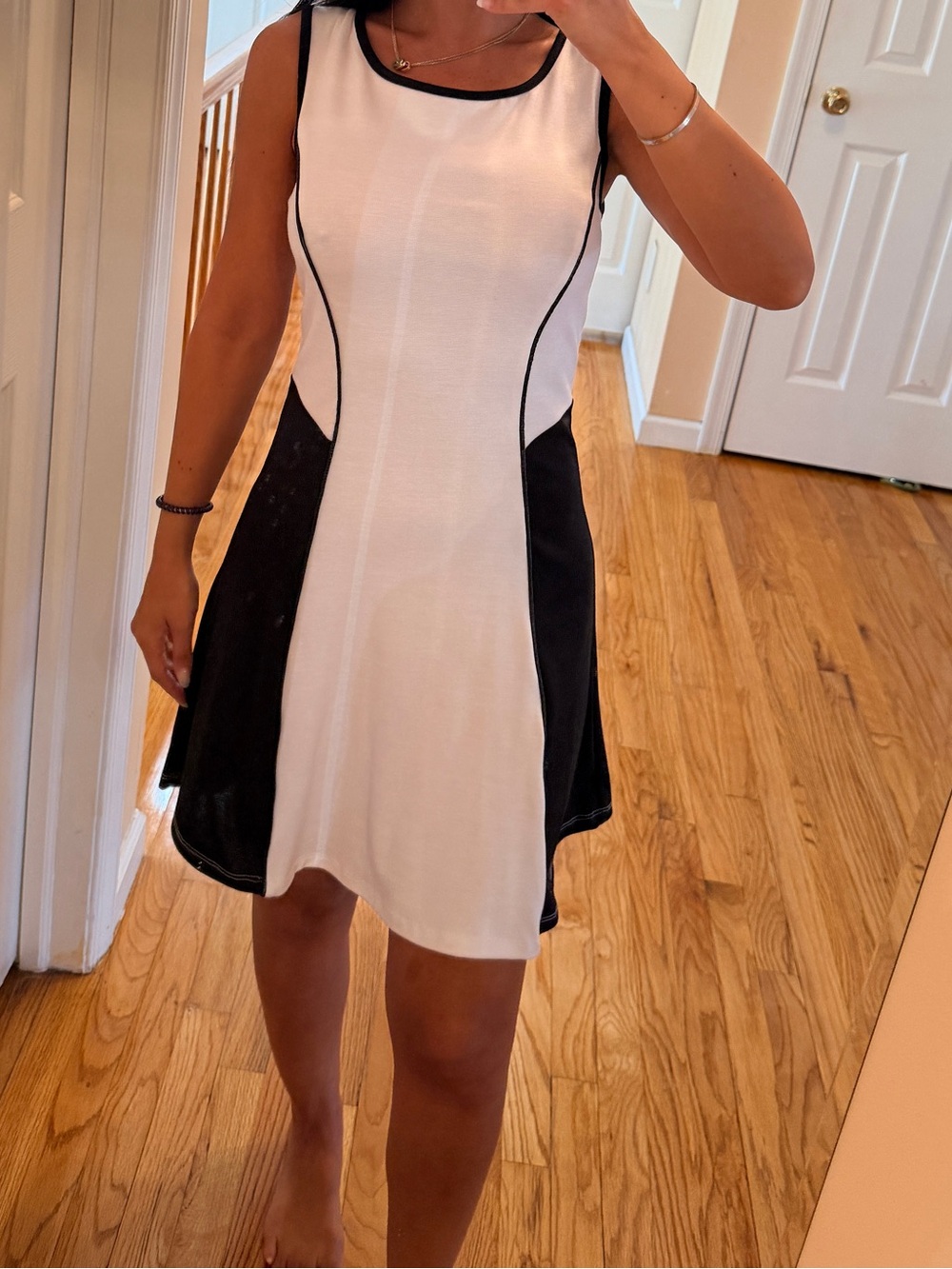 Sleeveless Black and White Fit-and-Flare Mini Dress